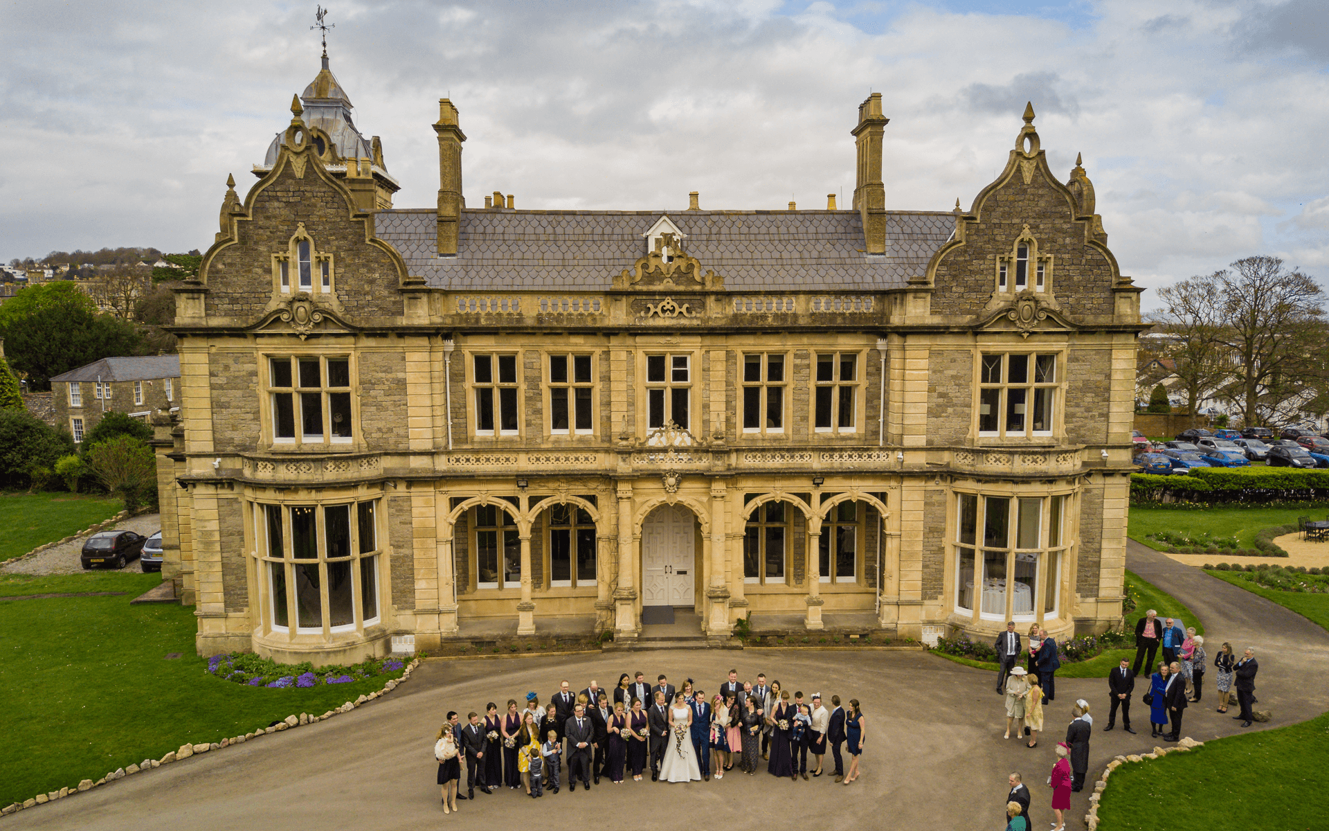 "Mavic Pro" aerial drone photo of a wedding party at "Clevedon Hall" in Clevedon, Bristol