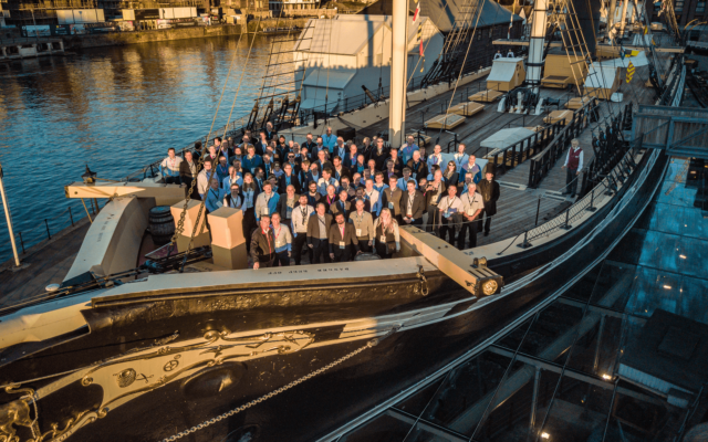 "Mavic 2 Pro" aerial drone photo, capturing "Airbus" employees at a corporate event on the "SS Great Britain"